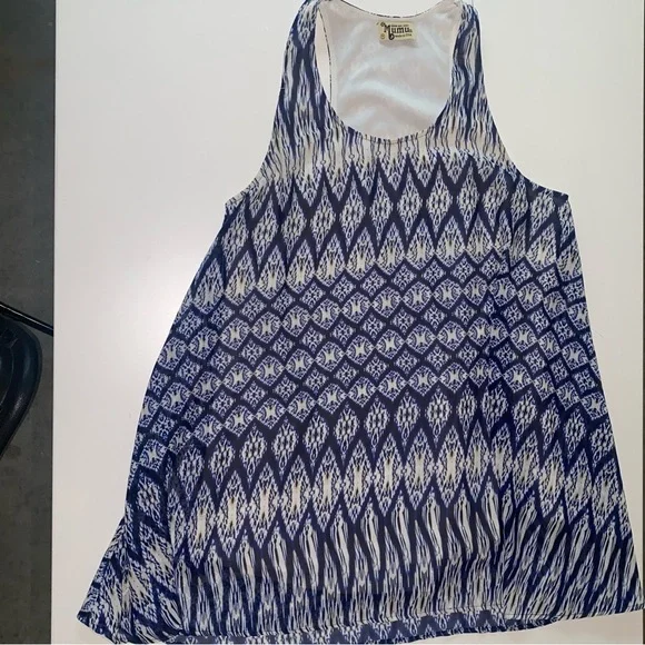 TRENDING BRAND SHOW ME YOUR MUMU BLUE AND WHITE MINI DRESS FOR BEACH LINEN FLOWY - Picture 2 of 5